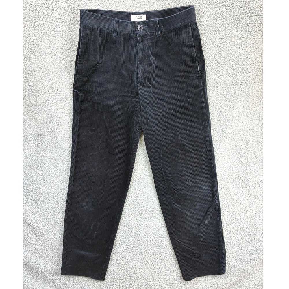 COS Corduroy Pants Straight Leg Mens 30R Black Trousers Cotton Casual Minimalist